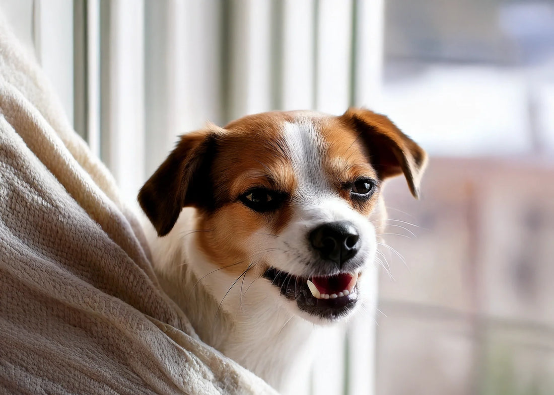 Agressieve hond kijkt gespannen naar buiten – Hondenhoek blog met opvoedtips van dierenarts Annie De Roo uit Wommelgem over agressief gedrag bij honden, inclusief training en gedragsadvies