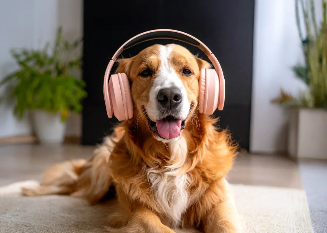 Hond ontspant op Hondenhoek hondenkussen terwijl rustige muziek op de achtergrond speelt