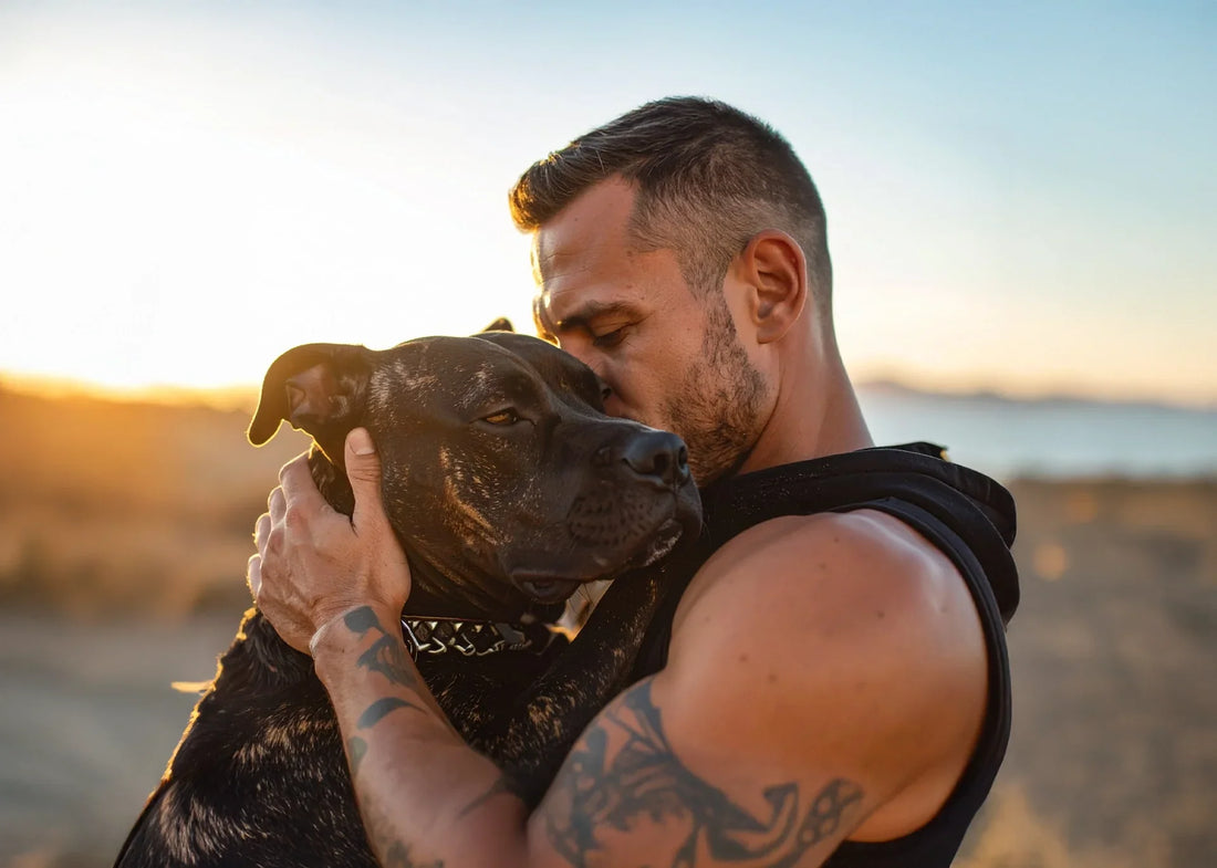 Vechthond ontspannen en knuffelend met eigenaar, loyaal en speels, comfortabele omgeving