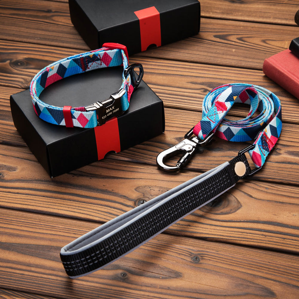 PETZZ Kleurrijke Gepersonaliseerde Halsband - GRATIS Riem voor Honden